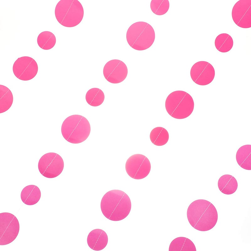 Weven Hot Pink Paper Garland Circle Dot Party Banner Wall Streamers Backdrop Ceiling Hanging Decorations, 20 Feet in Total - Image 2